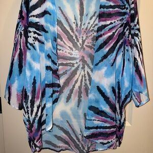 Sheer Tie-Dye Starburst Kimono - Blue, Purple & Black